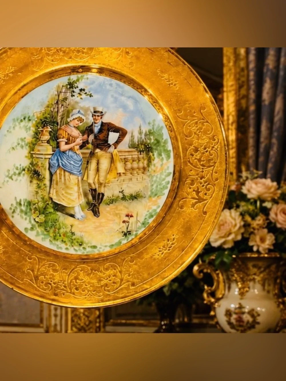 Original Vintage Fine Art Porcelain 10” Plate LADY RENEE 22k GOLD Osborne Studio